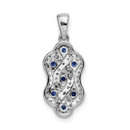 14K Weißgold Anhänger mit echtem Diamant und Saphir, verschlungenes Fantasiedesign