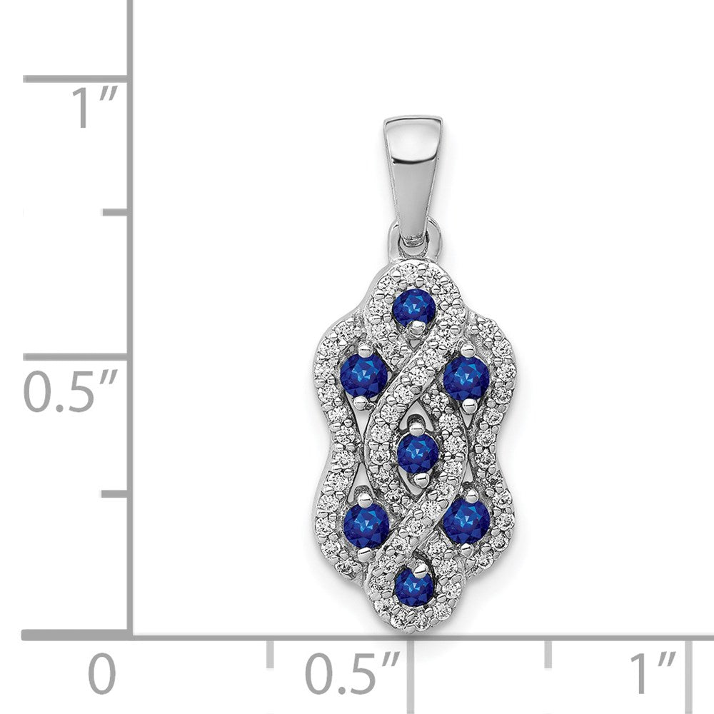 14K Weißgold Anhänger mit echtem Diamant und Saphir, verschlungenes Fantasiedesign