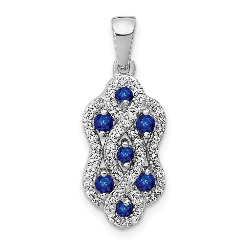 14K Weißgold Anhänger mit echtem Diamant und Saphir, verschlungenes Fantasiedesign