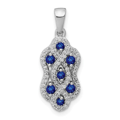 14K Weißgold Anhänger mit echtem Diamant und Saphir, verschlungenes Fantasiedesign