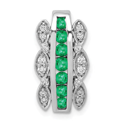 14K Weißgold Echt Diamant & Smaragd Fantasie Kette Anhänger
