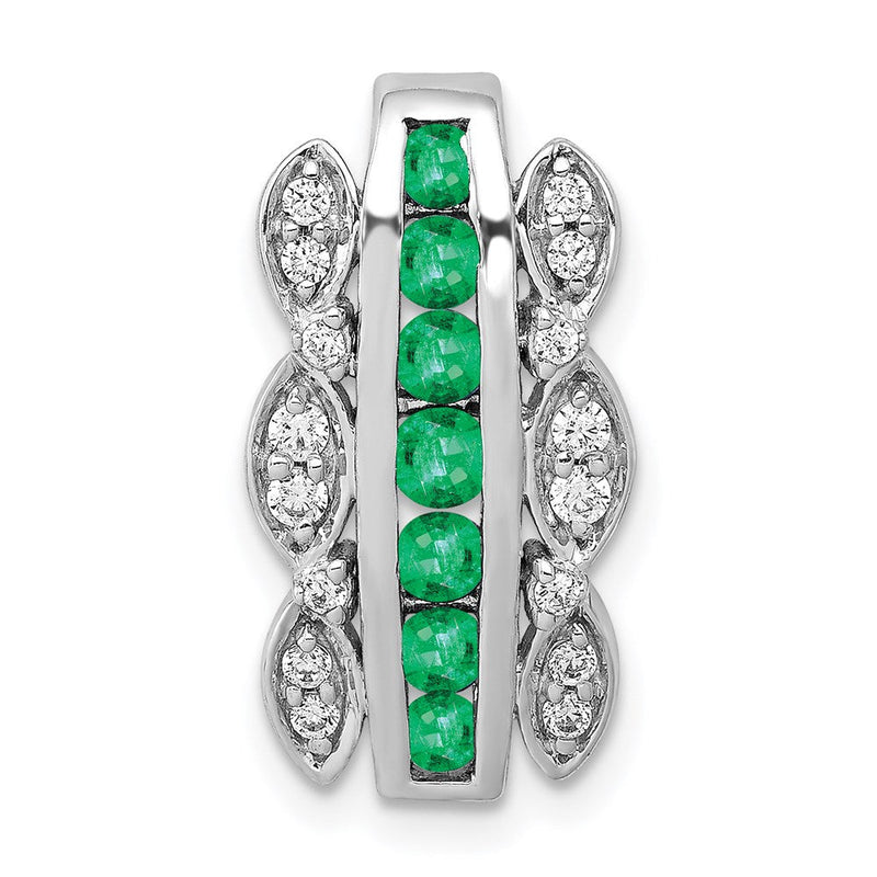 14K Weißgold Echt Diamant & Smaragd Fantasie Kette Anhänger