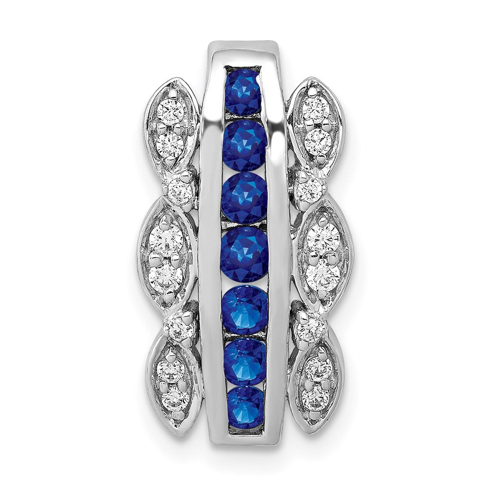 14K Weißgold 1/5ct. Echt Diamant &.54 Saphir Fantasie Kette Anhänger