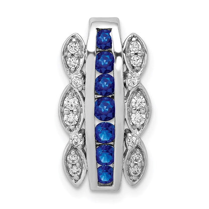 14K Weißgold 1/5ct. Echt Diamant &.54 Saphir Fantasie Kette Anhänger