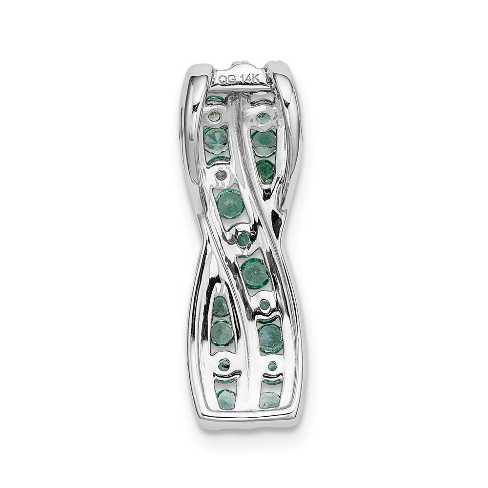 14K Weißgold Gedreht Echt Diamant und Smaragd Fantasie Kette Anhänger