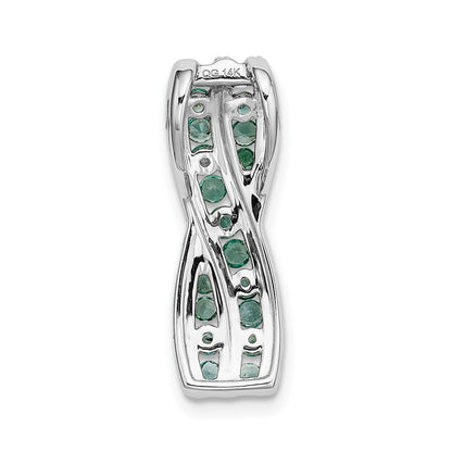 14K Weißgold Gedreht Echt Diamant und Smaragd Fantasie Kette Anhänger