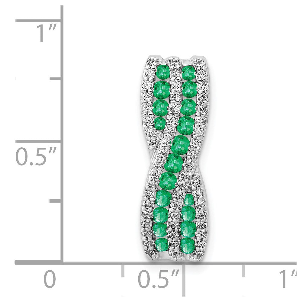 14K Weißgold Gedreht Echt Diamant und Smaragd Fantasie Kette Anhänger