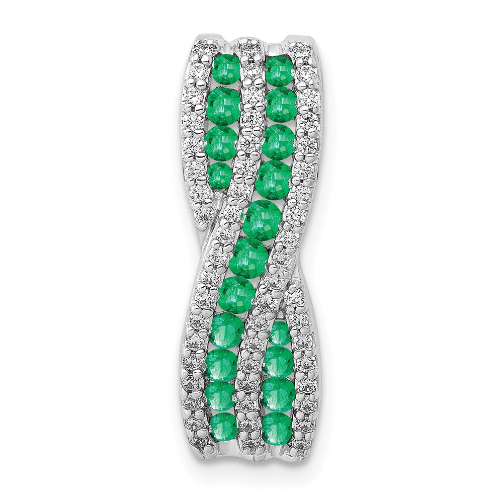 14K Weißgold Gedreht Echt Diamant und Smaragd Fantasie Kette Anhänger