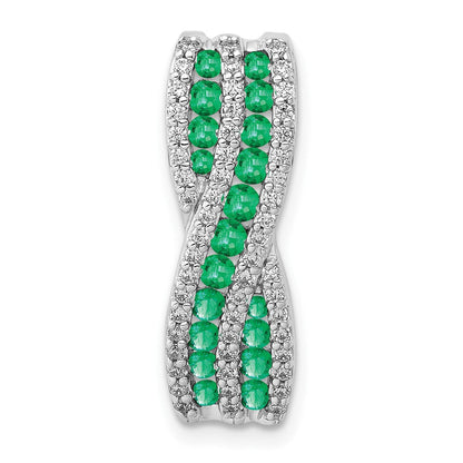 14K Weißgold Gedreht Echt Diamant und Smaragd Fantasie Kette Anhänger