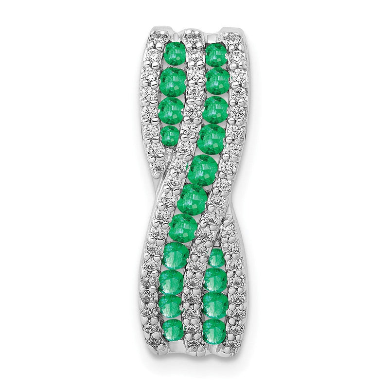 14K Weißgold Gedreht Echt Diamant und Smaragd Fantasie Kette Anhänger