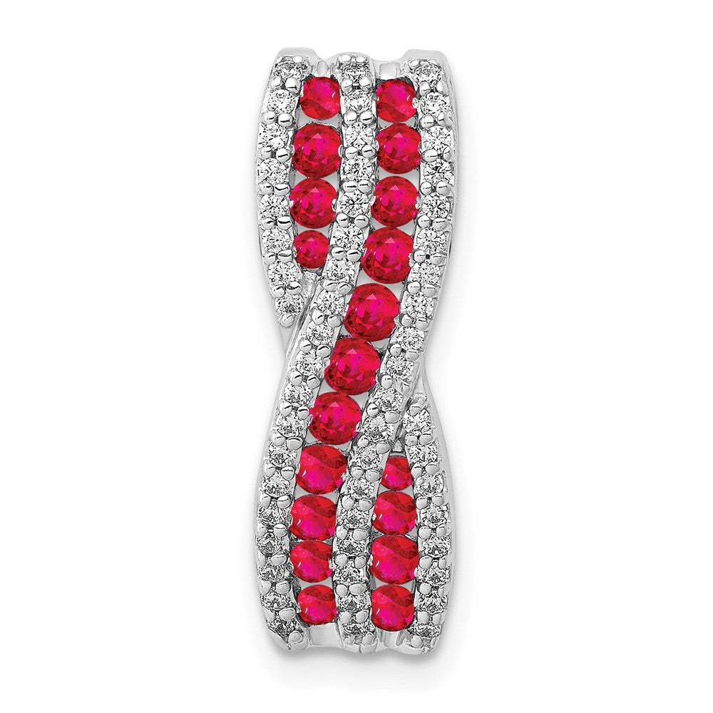 14K Weißgold Echt Diamant und Rubin Fantasie Gedreht Kette Anhänger