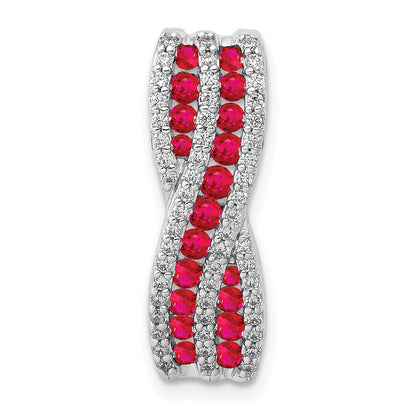 14K Weißgold Echt Diamant und Rubin Fantasie Gedreht Kette Anhänger