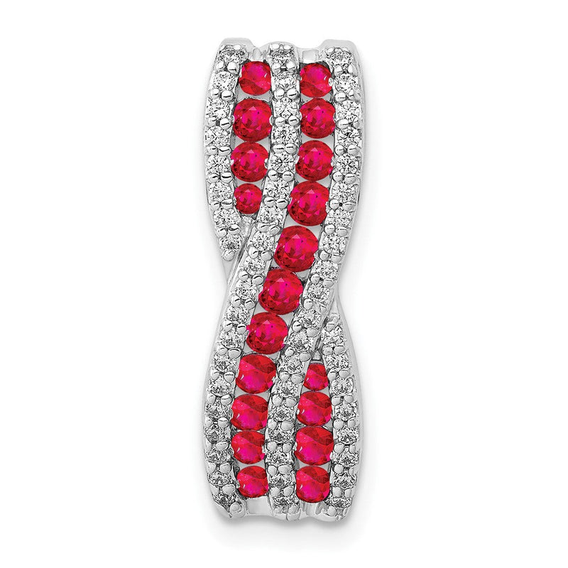 14K Weißgold Echt Diamant und Rubin Fantasie Gedreht Kette Anhänger