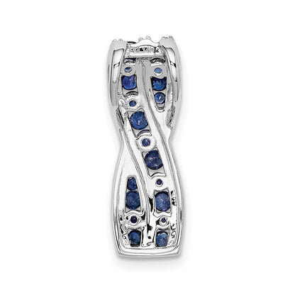 14K Weißgold 1/3 Ct. Echt Diamant und Saphir Fantasie Gedreht Kette Anhänger
