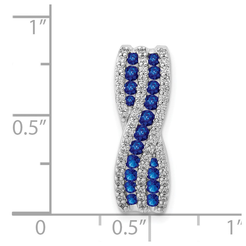 14K Weißgold 1/3 Ct. Echt Diamant und Saphir Fantasie Gedreht Kette Anhänger