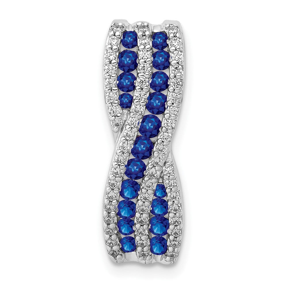 14K Weißgold 1/3 Ct. Echt Diamant und Saphir Fantasie Gedreht Kette Anhänger