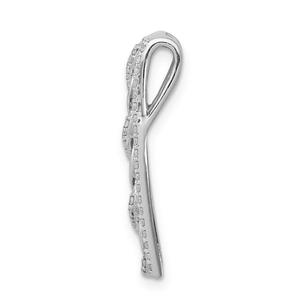 14K Weißgold Gedreht Echt Diamant und Smaragd Fantasie Kette Anhänger