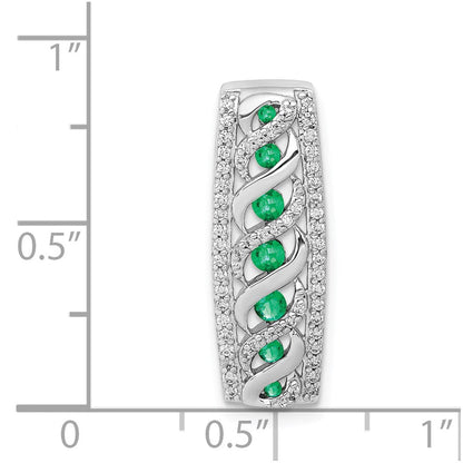 14K Weißgold Gedreht Echt Diamant und Smaragd Fantasie Kette Anhänger