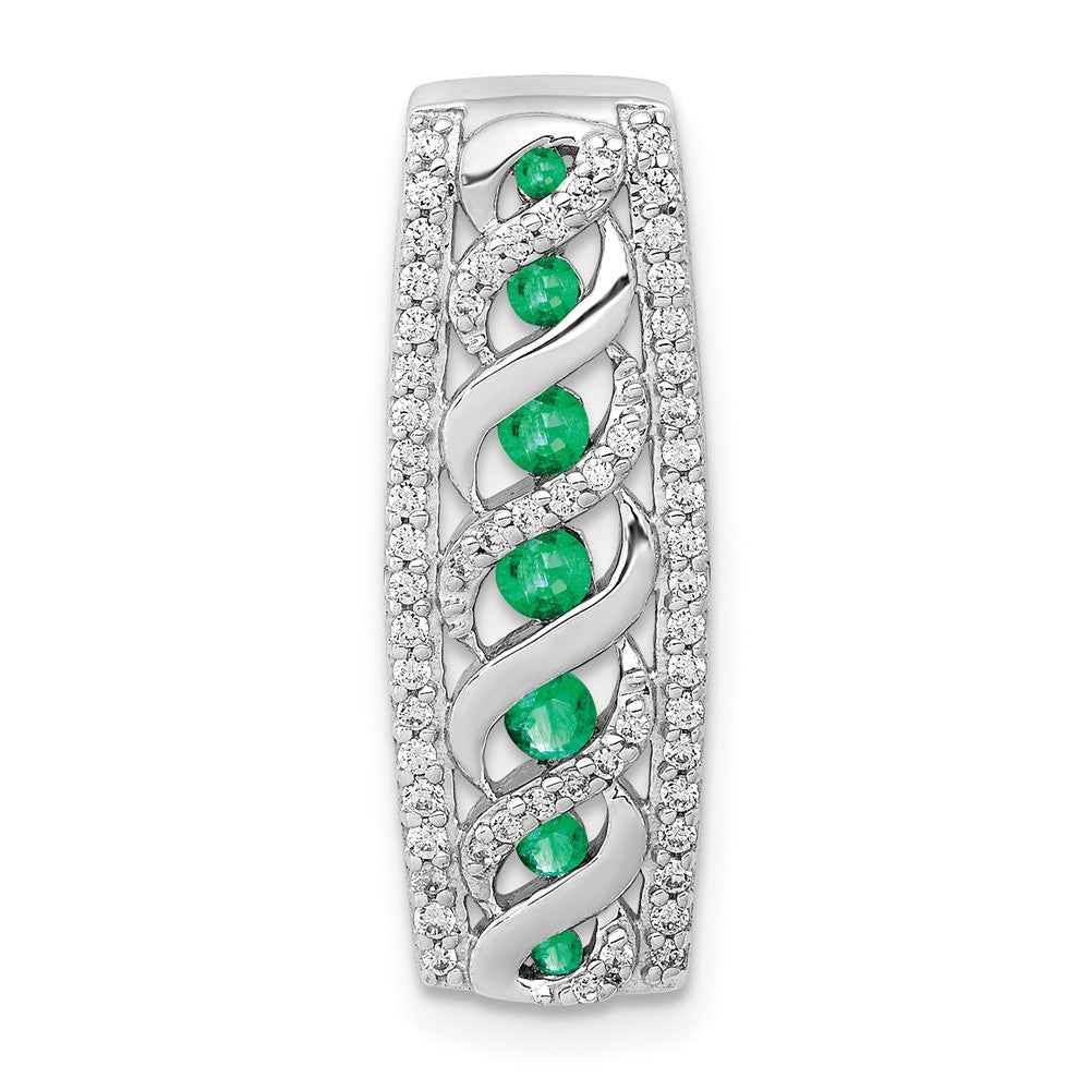 14K Weißgold Gedreht Echt Diamant und Smaragd Fantasie Kette Anhänger