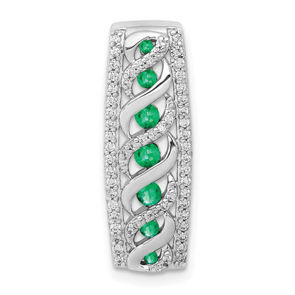 14K Weißgold Gedreht Echt Diamant und Smaragd Fantasie Kette Anhänger