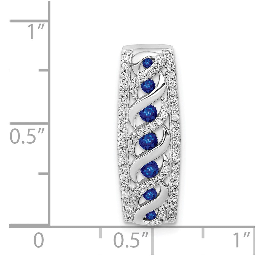 14K Weißgold 1/5ct. Echt Diamant/.26 Saphir Fantasie Gedreht Kette Anhänger