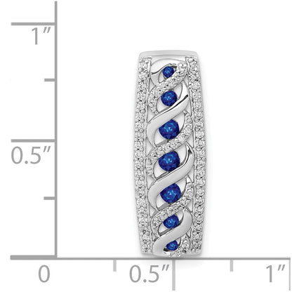 14K Weißgold 1/5ct. Echt Diamant/.26 Saphir Fantasie Gedreht Kette Anhänger