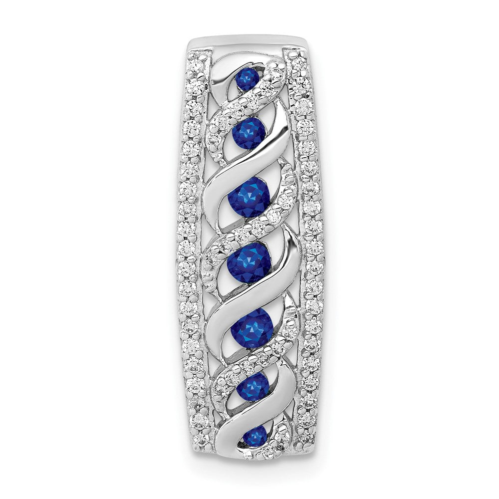 14K Weißgold 1/5ct. Echt Diamant/.26 Saphir Fantasie Gedreht Kette Anhänger