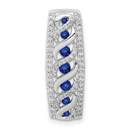 14K Weißgold 1/5ct. Echt Diamant/.26 Saphir Fantasie Gedreht Kette Anhänger
