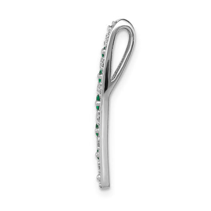 14K Weißgold Ketten-Gleitanhänger mit 0,2 ct. laborgezüchtetem Diamant VS/SI+ G+ und laborgezüchtetem Smaragd