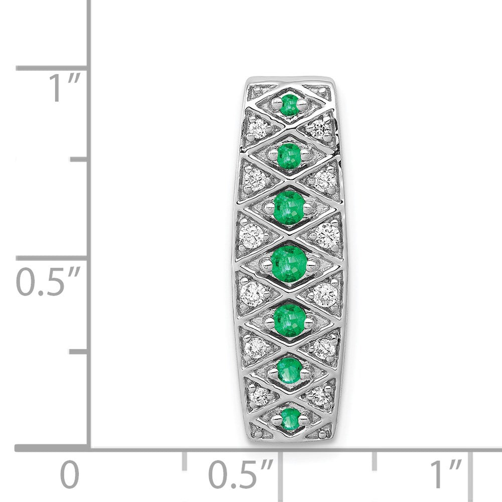 14K Weißgold Ketten-Gleitanhänger mit 0,2 ct. laborgezüchtetem Diamant VS/SI+ G+ und laborgezüchtetem Smaragd