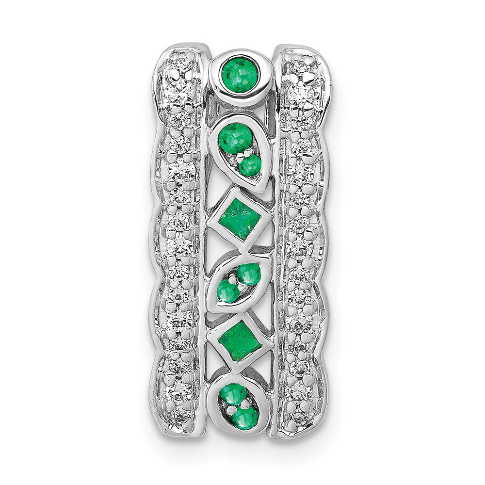 14K Weißgold Echt Diamant und Smaragd Fantasie Kette Anhänger