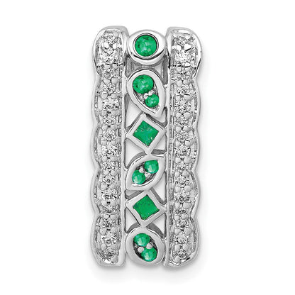 14K Weißgold Echt Diamant und Smaragd Fantasie Kette Anhänger