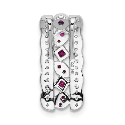 14K Weißgold Echt Diamant Und.17 Rubin Fantasie Kette Anhänger