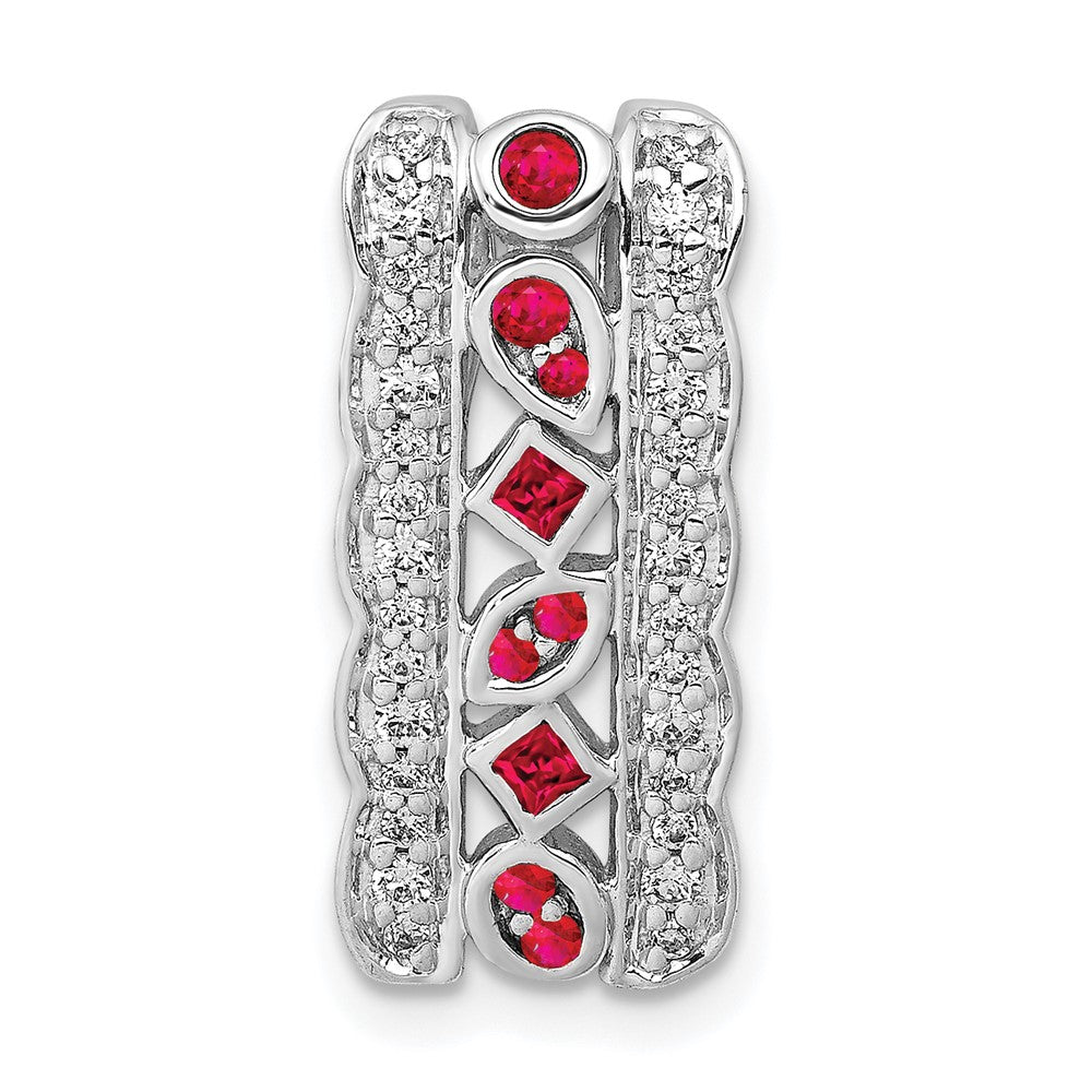 14K Weißgold Echt Diamant Und.17 Rubin Fantasie Kette Anhänger