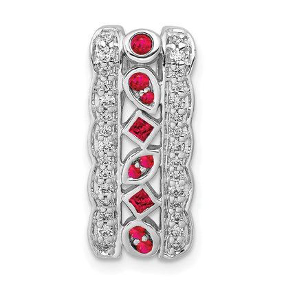 14K Weißgold Echt Diamant Und.17 Rubin Fantasie Kette Anhänger