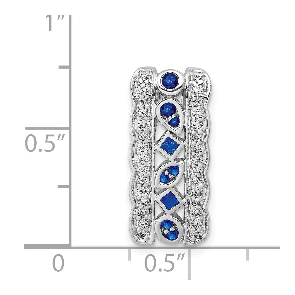 14K Weißgold 1/5ct. Echt Diamant Und.17 Saphir Fantasie Kette Anhänger