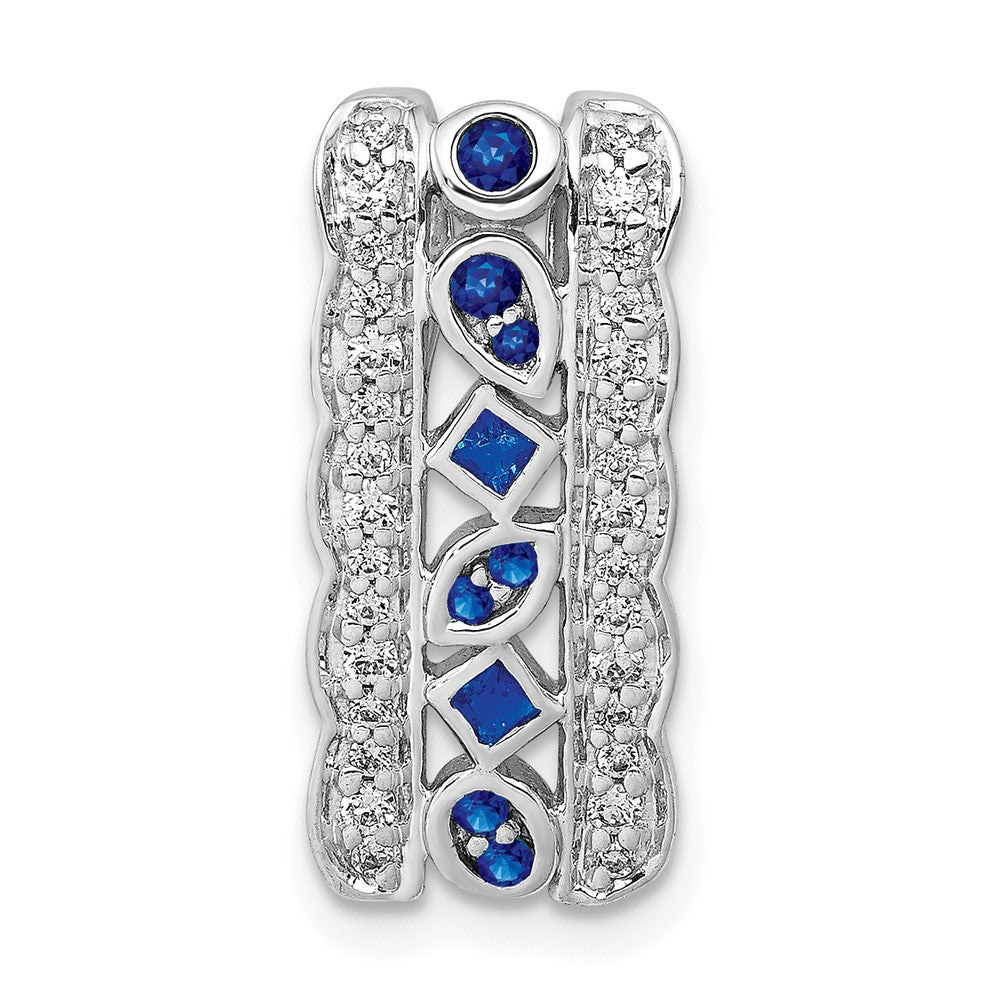 14K Weißgold 1/5ct. Echt Diamant Und.17 Saphir Fantasie Kette Anhänger