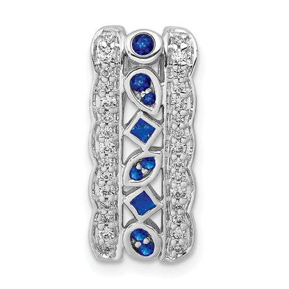 14K Weißgold 1/5ct. Echt Diamant Und.17 Saphir Fantasie Kette Anhänger