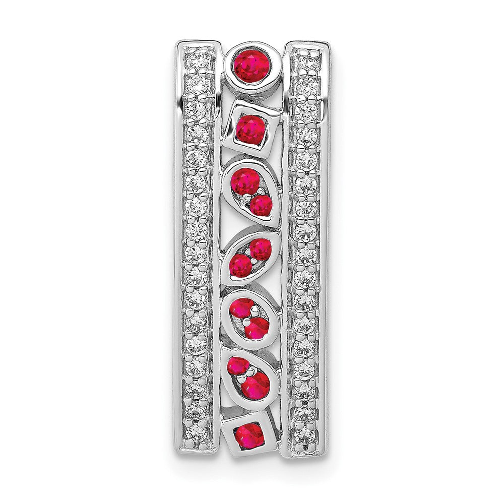 14K Weißgold Echt Diamant Und.24 Rubin Fantasie Kette Anhänger