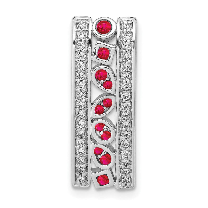 14K Weißgold Echt Diamant Und.24 Rubin Fantasie Kette Anhänger