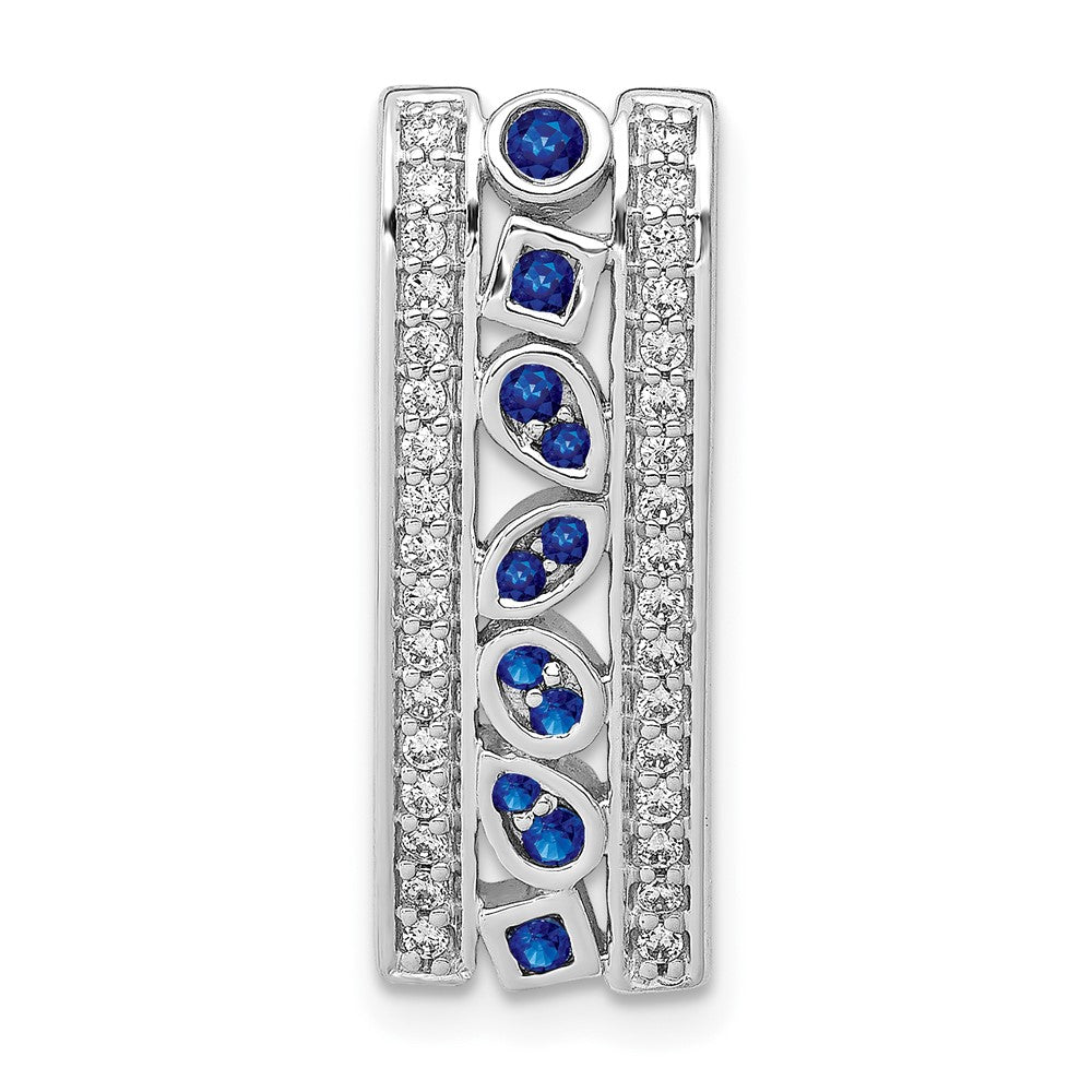 14K Weißgold 1/5ct. Echt Diamant Und.24 Saphir Fantasie Kette Anhänger