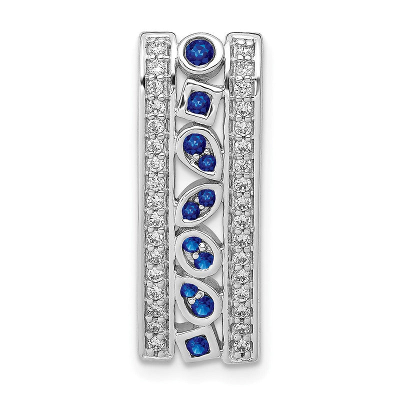 14K Weißgold 1/5ct. Echt Diamant Und.24 Saphir Fantasie Kette Anhänger