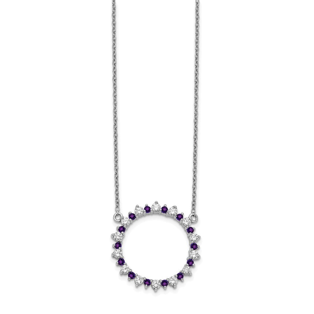 14K Weißgold Echt Diamant & Amethyst Fantasie Kreis Halskette