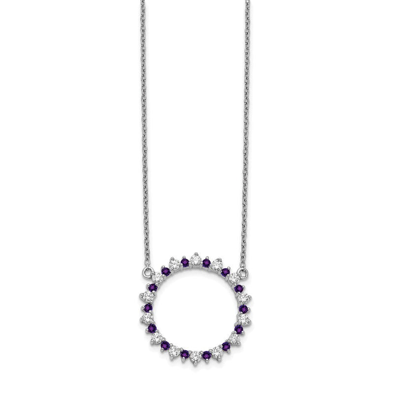 14K Weißgold Echt Diamant & Amethyst Fantasie Kreis Halskette