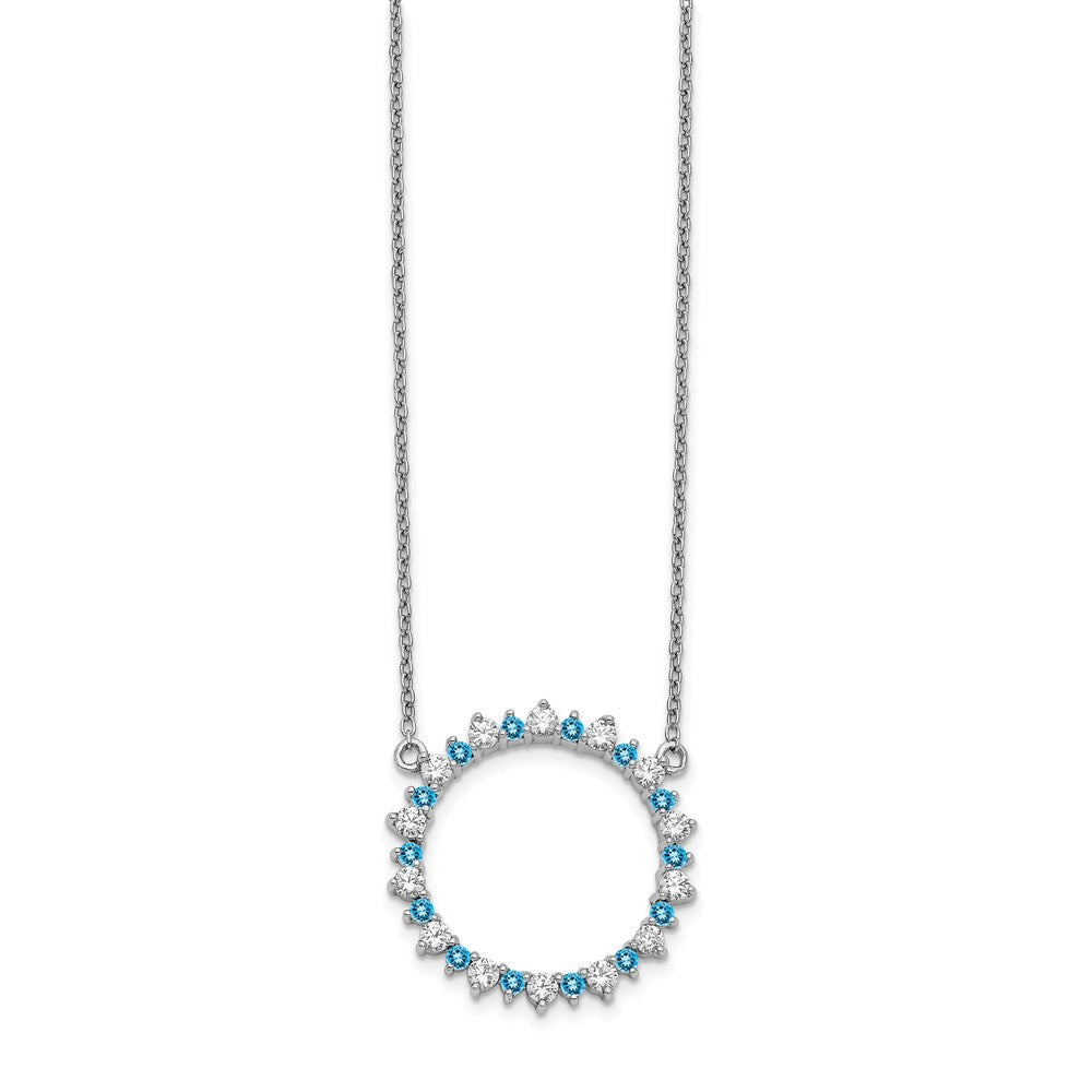 14K Weißgold Echt Diamant & Blautopas Fantasie Kreis Halskette