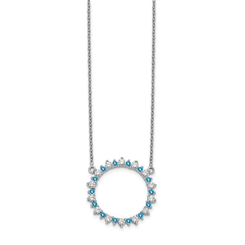 14K Weißgold Echt Diamant & Blautopas Fantasie Kreis Halskette