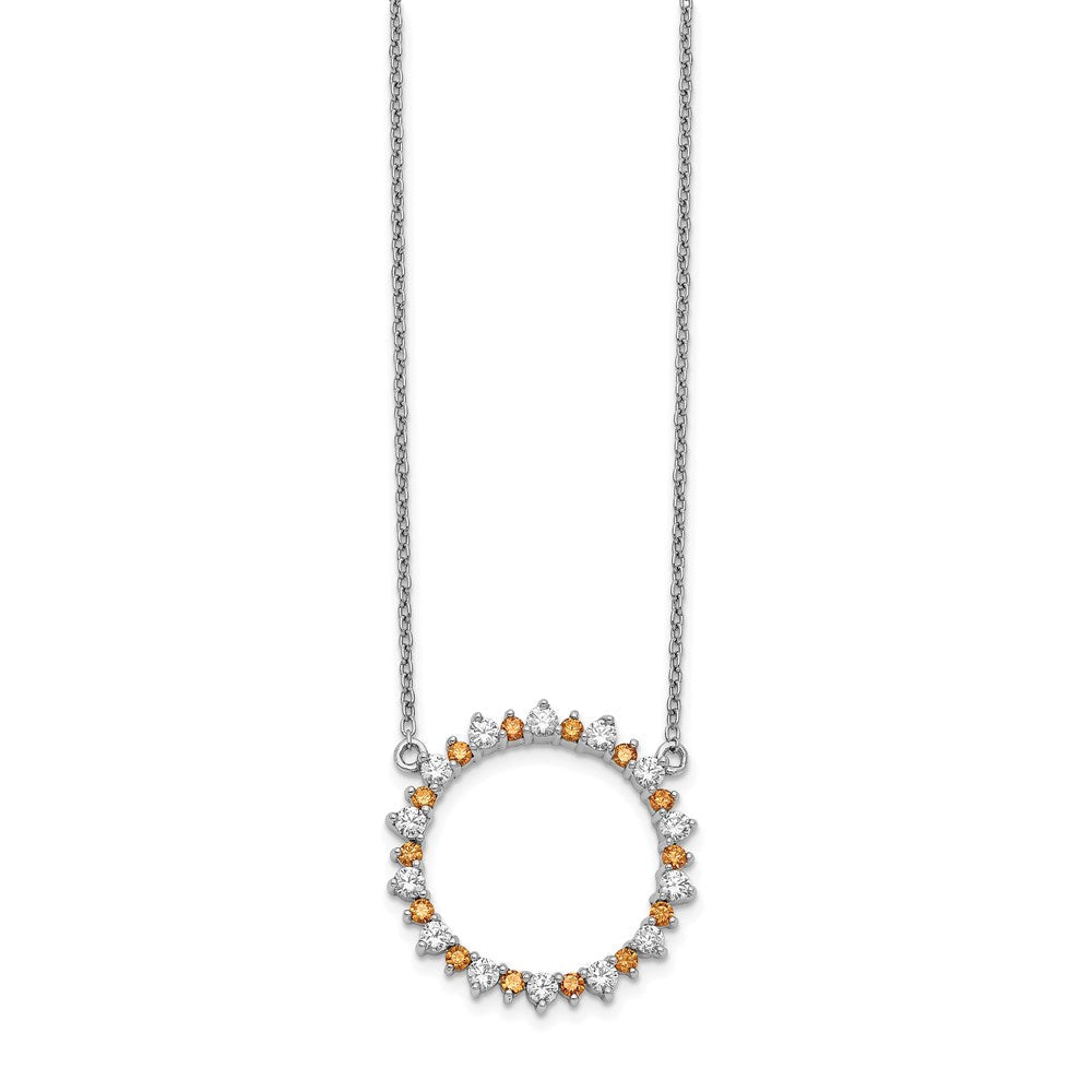 14K Weißgold Echt Diamant & Citrin Fantasie Kreis Halskette