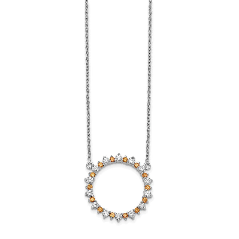 14K Weißgold Echt Diamant & Citrin Fantasie Kreis Halskette