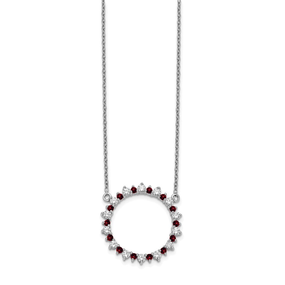 14K Weißgold Echt Diamant & Granat Fantasie Kreis Halskette