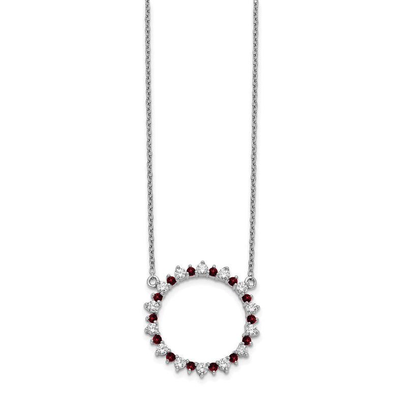 14K Weißgold Echt Diamant & Granat Fantasie Kreis Halskette
